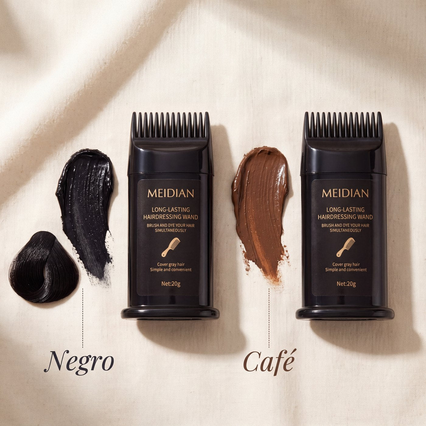 Los dos tonos disponibles: negro y café, con su muestra de color